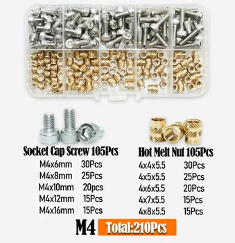 Термогайки+Винты DIN912 М4мм Набор 210 шт Для 3D Печати, PLA/ABS, Spec (SP-16804210)
