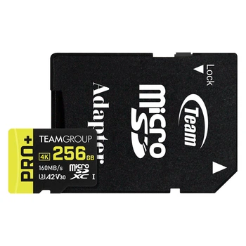 Карта пам’яті Team Group Pro+ microSDXC 256GB, UHS-I/U3, Class 10, з SD адаптером, швидкість 160/110 МБ/с (TPPMSDX256GIA2V3003)
