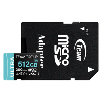 Карта памяти microSDXC с адаптером Team Group Ultra 512 ГБ UHS-I/U3 Class 10 чтения до 200 МБ/с запись до 170 МБ/с (TULMSDX512GIA2V3022503)