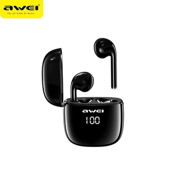 Бездротові Bluetooth навушники AWEI T28P |TWS навушники, Bluetooth 5.0, 35/500mAh, USB Type-C, до 3-4 годин роботи, IPX4, цифровий LED дисплей, вбудований мікрофон, швидка зарядка, сенсорне керування| Чорний