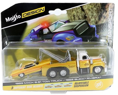 Металева модель автомобіля Maisto Tow Truck Mack B-61 1953 /Buick Riviera 1965 1:64 (5906079621328)