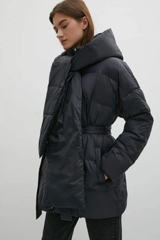 Удлиненная зимняя женская куртка с поясом Finn Flare FWB51064-200 Down fill черная XS