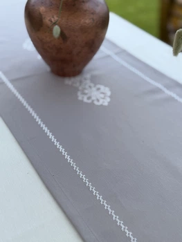 Ранер Ecotton Duck Grey вишивка White 45 х 170 см (25257_000)