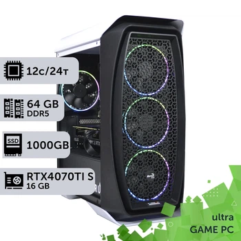 Игровой компьютер GamePC Ultra #422 Ryzen 9 9900x / 64 GB / SSD 1TB / GeForce RTX 4070Ti Super 16GB геймерский системный блок для киберспорта и стриминга