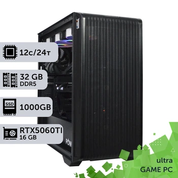Игровой компьютер GamePC Ultra #523 Ryzen 9 9900x / 32 GB / SSD 1TB / GeForce RTX 5060Ti 16GB геймерский системный блок для киберспорта и стриминга
