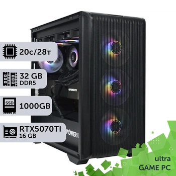 Игровой компьютер GamePC Ultra #436 Core i7 14700K / 32 GB / SSD 1TB / GeForce RTX 5070Ti 16GB геймерский системный блок для киберспорта и стриминга