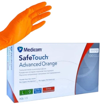 Перчатки нитриловые оранжевые текстурированные L-size Medicom SafeTouch Advanced Orange, 100шт/уп, 1117-D