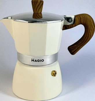 Классическая гейзерная кофеварка Magio турка для приготовления традиционного эспрессо, 150 мл, Молочный (OIO7)