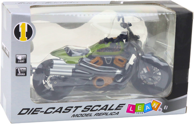 Іграшка LEAN Toys Металевий мотоцикл-чопер зі світлом і звуками із зеленими елементами 1:12 Чорний 22616 (5905991049654)