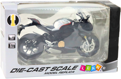 Zabawka LEAN Toys Motocykl V4 sportowy metalowy ze światłami i dźwiękami z srebrnymi elementami 1:12 Czarny 22611 (5905991049609)