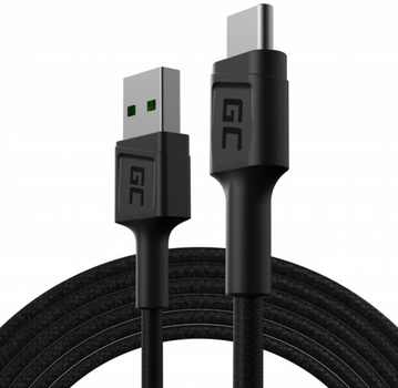 Kabel Greencell USB Type-A - USB Type-C 0.2 m Black (5907813963513)