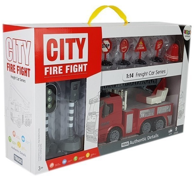 Набір LEAN Toys Пожежна служба з світловою сигналізацією та фрикційним приводом, а також зі звуками та світловими ефектами + Дорожні знаки 7582 (5905884455678)