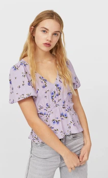 Топ Stradivarius бузковий в візерунки UBUFT928 M