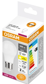 Світлодіодна лампа Ledvance LED VALUE CL A60 6,5Вт 3000К 650лм 230ВFR E27 4058075623040