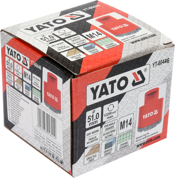 Свердло корончасте алмазне для керамограніту та кераміки YATO 51 мм — М14 YT-60446 (5906083048210)