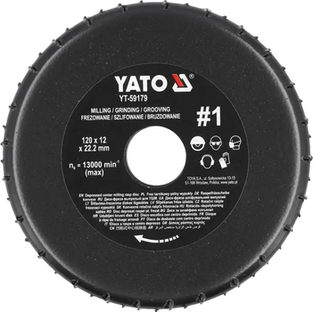 Tarcza frezowa czołowa do KSHM Yato do drewna, szpachli, gipsu; Ø=120/22,2 mm, t= 12 mm szorstka nr 1 [10] YT-59179 (5906083099571)