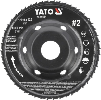 Frez dyskowy wypukły do KSHM Yato do drewna, szpachli, gipsu; Ø=120/22,2 mm, t= 16/6 mm szorstkość nr 2 [10] YT-59181 (5906083099595)