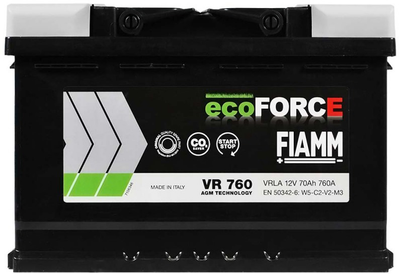 Автомобильный аккумулятор FIAMM EcoForce AGM (VR760) (-/+) 12V 70Аh (760A) (7906200)