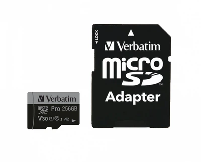 Карта памяти microSD 256Gb Verbatim PRO Class 10 UHS-I U3 V30 A2 + SD адаптер (47045)
