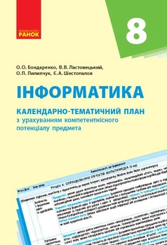 Інформатика. 8 клас: Календарно-тематичний план з урахуванням компетентнісного потенціалу предмета