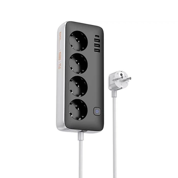 Мережевий фільтр Hoco AC21 4x220V+3хUSB+1хType-C 2500W PD/QC (3М) електричний подовжувач швидка зарядка для пристроїв Чорний