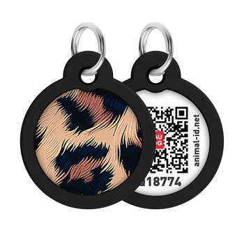 Адресник для собак и котов металлический WAUDOG Smart ID с QR-паспортом, рисунок "Леопард", круг, Дл 30 мм