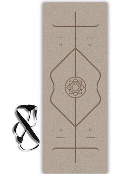 Премиальный коврик для йоги каучуковий Lita Comfort PU+coconut Marking Wood Yoga mat бежевый 183х68х0,5 см