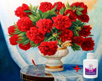 Алмазная мозаика на подрамнике ColorArt 40х50 Красные пионы SPP039 + Подарок лак для покрытия