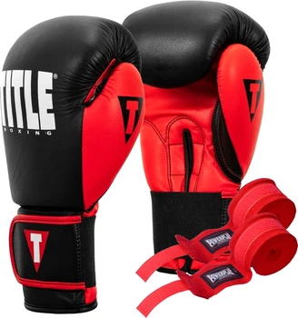 Боксерські рукавиці TITLE Boxing Dynamic Strike Black/Red 16 oz (бинти 4м. в комплекті) (XDBG 16 BK/RD)