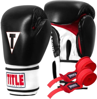 Боксерские перчатки TITLE Classic Leather 2.0 Black/White/Red S 10 oz (бинты 4м. в комплекте) (CSBGL2 S BK/WH/RD)
