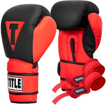 Боксерські рукавиці TITLE Boxing Guts and Glory Black/Red M 12oz (бинти 4м. в комплекті) (GGBG M BK/RD)
