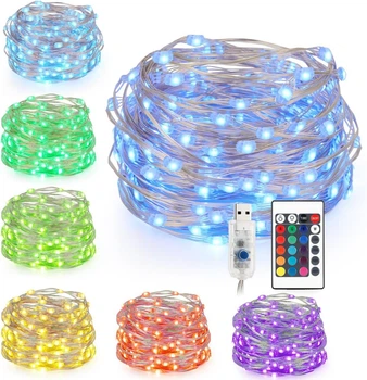 Разноцветные гирлянды c питанием USB и пультом Kohree 10м 100led