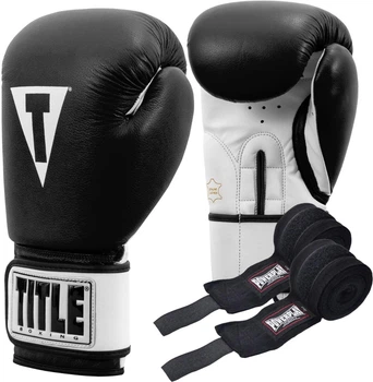 Боксерські рукавиці TITLE Premier Leather Black/White XL 16 oz (бинти 4м. в комплекті) (TSBG2 X BK/WH)