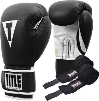 Боксерські рукавиці TITLE Boxing Pro Style Leather Gloves3.0 Black/White 14 oz (бинти 4м. в комплекті) (TVVTG3 14 BK/WH)