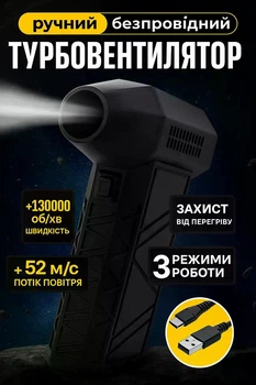 Аккумуляторный турбовентилятор с бесщеточным двигателем, 130000 RPM, 4000 mAh, 52 м/с