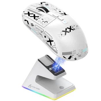 Игровая мышь ATTACK SHARK X6 Three Modes Gaming c RGB заряжающей станцией (White)