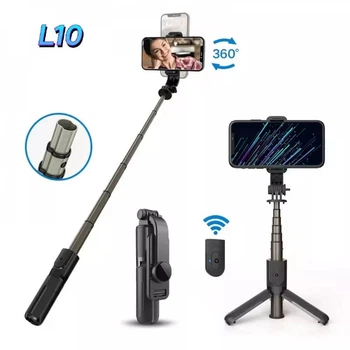 Штатив для смартфона L10 mini (монопод, трипод, селфі-палиця, бездротовий пульт, поворот на 360 °) - Чорний