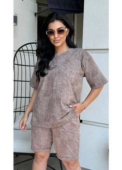 Легкий трикотажный костюм женский футболка шорты 4156254 3XL-4XL (58-60) Кофейный
