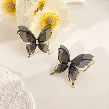 Серьги с бабочками черные бабочки сетчатые Butterfly