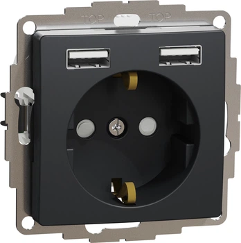 Розетка Schneider Electric Sedna Design з заземленням + 2 USB тип А Чорний SDD114052
