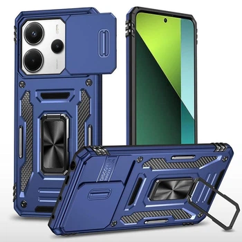 Чохол зі шторкою для камери Camshield Army Ring для Xiaomi Redmi Note 14 4G (International version) та Xiaomi Redmi Note 14 5G, ударостійкий кейс з кільцем-тримачем та функцією підставки Navy