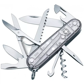 Складной нож Victorinox Huntsman 15 функций для активного отдыха кемпинга и туризма серебристый полупрозрачный