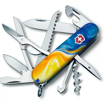 Складаний ніж Victorinox Huntsman багатофункціональний для активного відпочинку 16 функцій жовто-синій