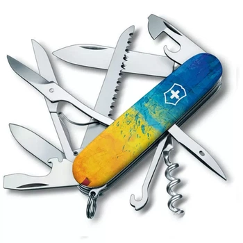 Складаний ніж Victorinox Huntsman багатофункціональний для активного відпочинку та туризму 16 функцій жовто-синій