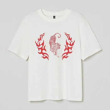 Футболка жіноча H&M 0926694_тигр_02 XS Біла (KAY2000001581971)