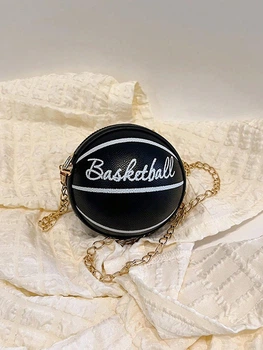 Жіноча кругла сумка маленька 10407 BASKETBALL м'яч на ланцюжку чорна