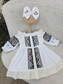 Платье-вышиванка для девочки + повязка на голову Family Tradition сатин с с вышивкой 62 см белое Гуцулка Ксения
