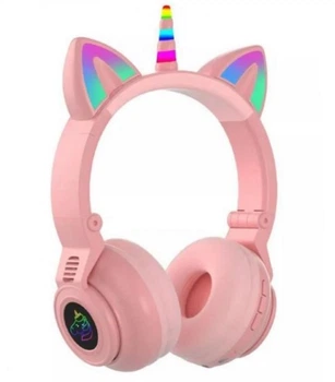 Беспроводные детские наушники Unicorn Cat STN-27 с LED-подсветкой и кошачьими ушками Bluetooth розовый