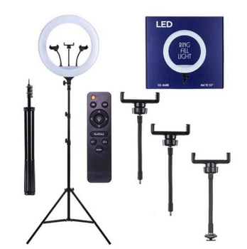 Лампа кольцевая светодиодная Led-YQ-460B с 3 держателями для телефона пультом 45 см