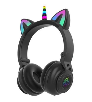 Детские беспроводные наушники Единорог Cat STN-27 LED Bluetooth с кошачьими ушками черный